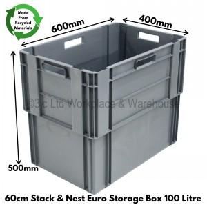 Standard Euro Box 60cm Solid Sides & Base 99 Litre